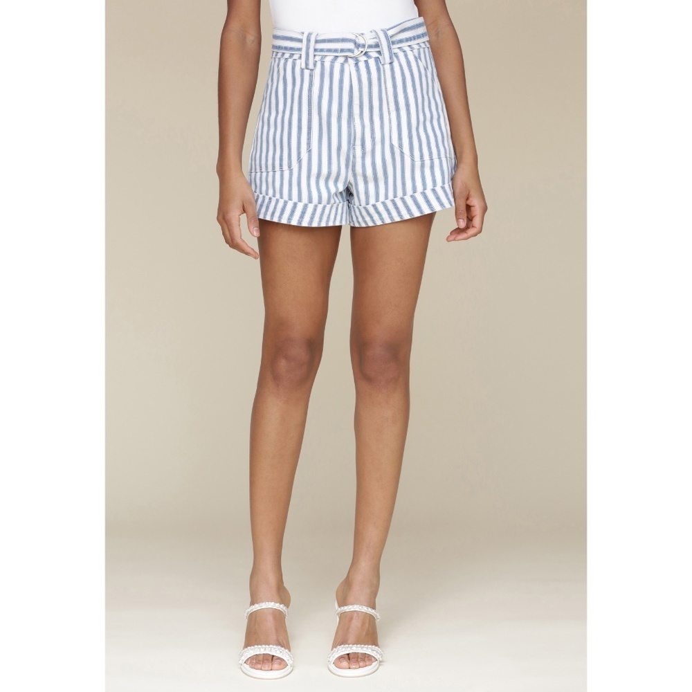 New Avec Les Filles Striped Cotton Twill Shorts Blue White 25 $89 - Picture 3 of 8